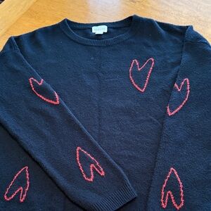 Caslon/Nordstroms Dark Blue Sweater with Red Heart Details SZ LRG